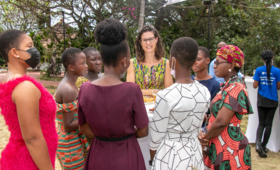 British High Commissioner to Ghana, Her Excellency Harriet Thompson interacting with some adolescent girls. Photo: Henry Alagbua