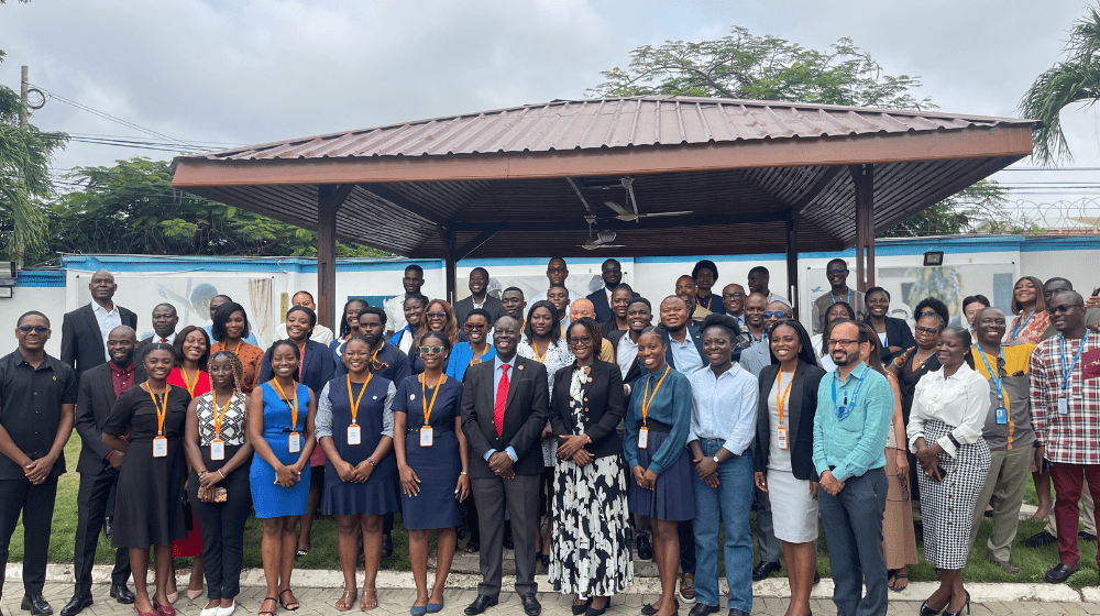 The 5th Cohort of YoLe Fellows in a group photograph with staff and personnel of the UNFPA Ghana Country Office.