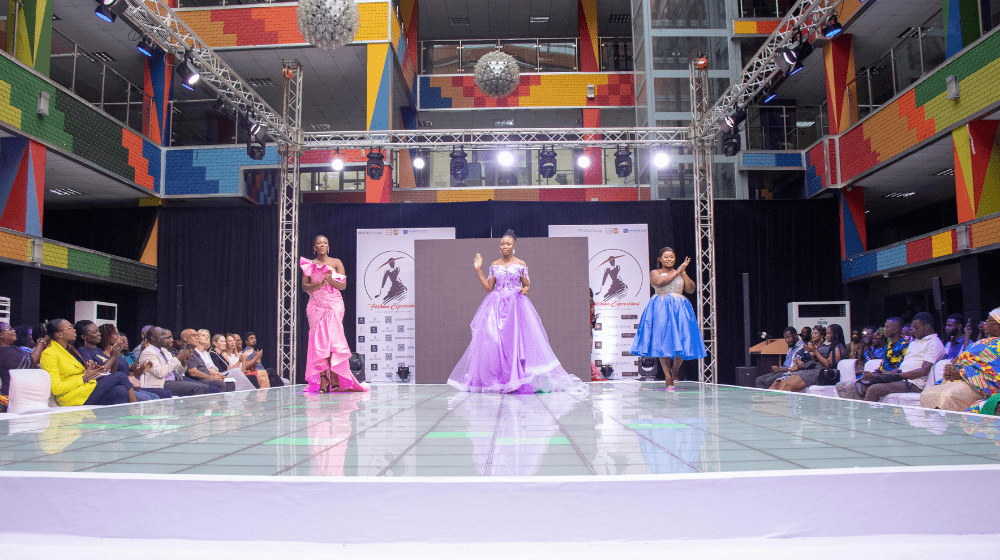 Some models cat walking in the designed clothes by trainees of the Fashion Expressions Programme