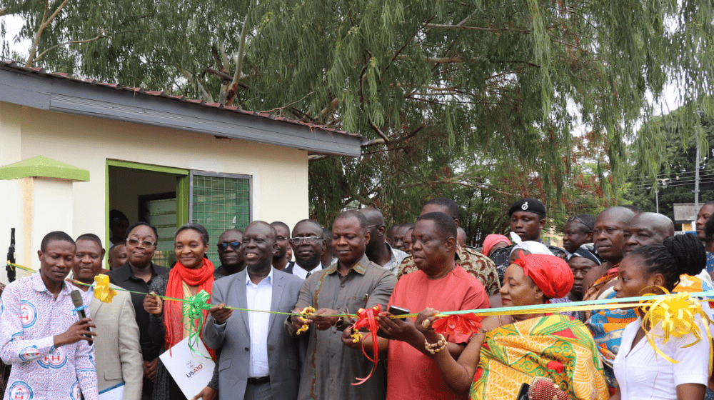 Dignitaries at the ceremony symbolically handing over the upgraded medical warehouse/store to the Bono East Regional Regional Di