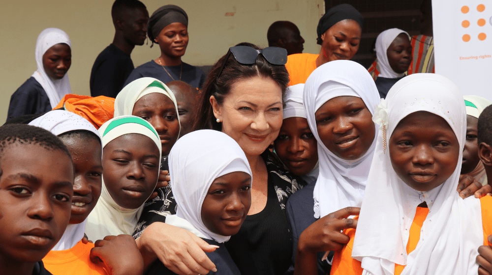 Norwegian Ambassador to Ghana, Her Excellency Ingrid Mollestad and some school girls in Pusiga.