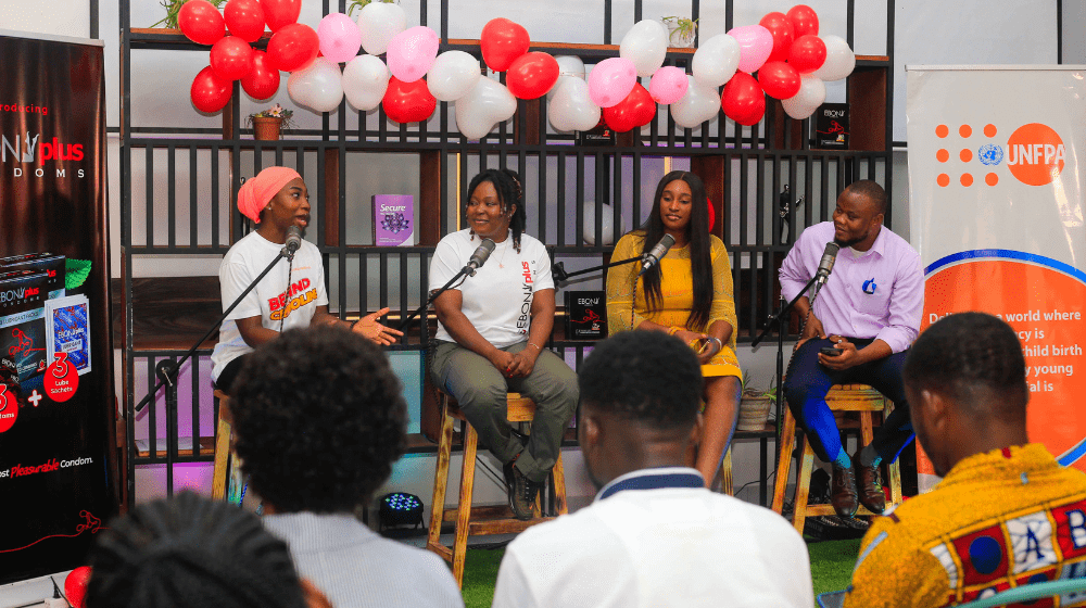 Panelists speaking during the virtual dialogue titled “Wrappers On or Off Convo” at the Orange Loft.